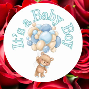 Pegatina Redonda Es un niño Oso Baby Shower