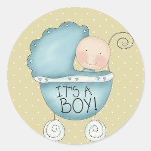 Pegatina Redonda ¡Es un niño! Porte Whimsical Blue Baby