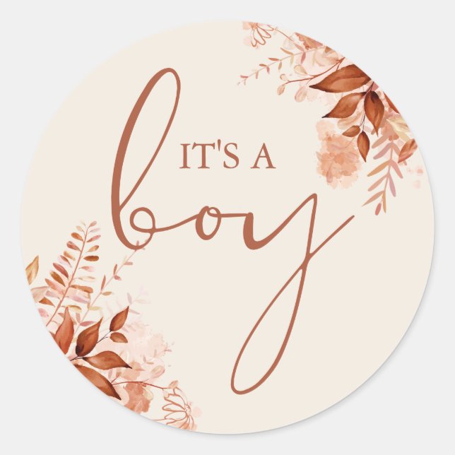 Pegatina Redonda Es un niño Rústico Otoño Cae Favor De Baby Shower (Anverso)