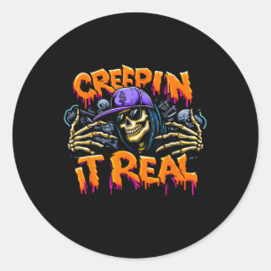 Pegatina Redonda Es un verdadero Halloween Hip Hop Skeletti Drug Gr