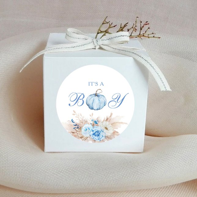 Pegatina Redonda Es una calabaza de Baby Shower para chicos (Subido por el creador)