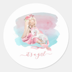Pegatina Redonda Es una Chica hermosa Ballerina Baby Shower