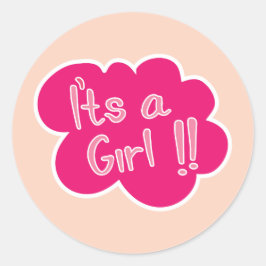 Pegatina Redonda Es una ducha chica de bebé rosa