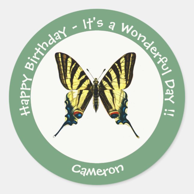 Pegatina Redonda Es una escarpada fiesta de cumpleaños de mariposas (Anverso)