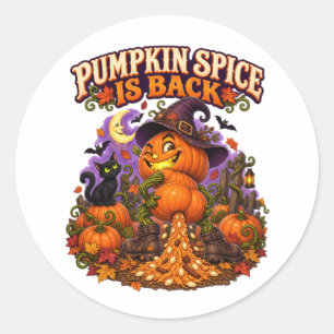 Pegatina Redonda Es vuelve la especia de calabaza divertido Hallowe