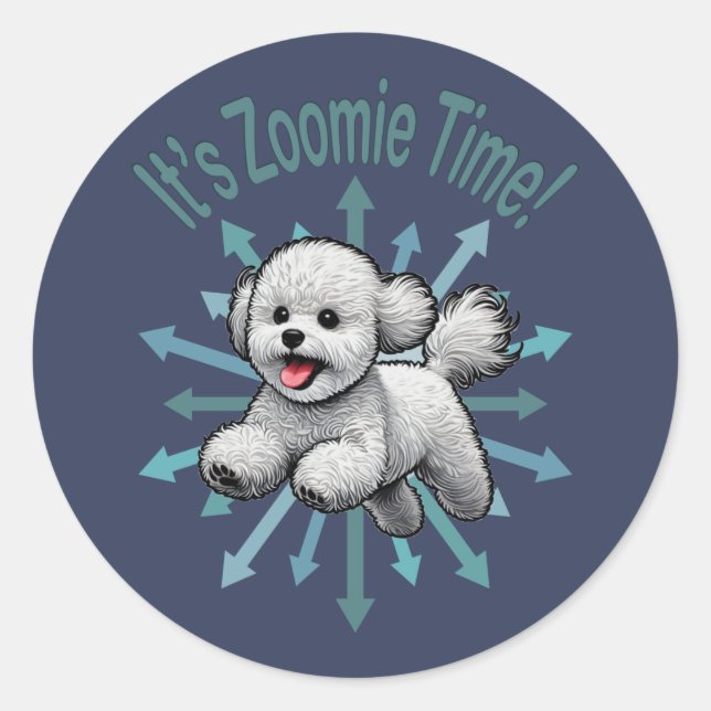 Pegatina Redonda Es Zoomie Time Bichon Frise (Anverso)