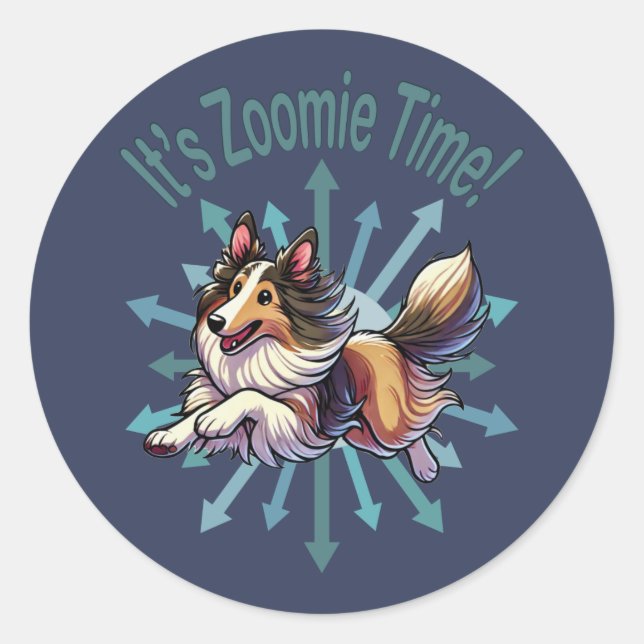 Pegatina Redonda Es Zoomie Time Collie (Anverso)