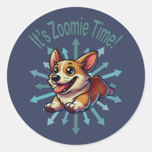 Pegatina Redonda Es Zoomie Time Corgi