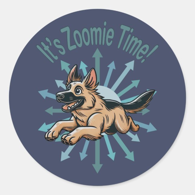 Pegatina Redonda Es Zoomie Time German Shepherd (Anverso)