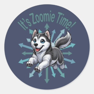 Pegatina Redonda Es Zoomie Time Husky
