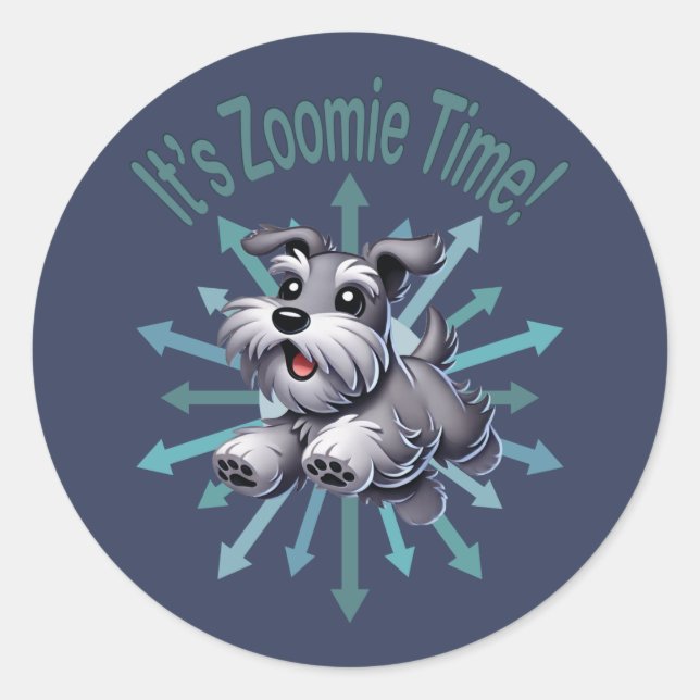 Pegatina Redonda Es Zoomie Time Miniature Schnauzer (Anverso)