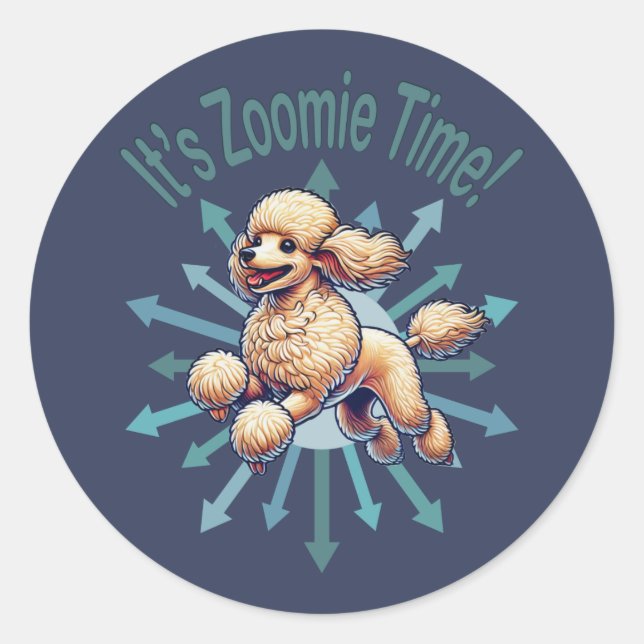 Pegatina Redonda Es zoomie Time Poodle (Anverso)