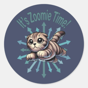 Pegatina Redonda Es Zoomie Time Scottish Fold Cat