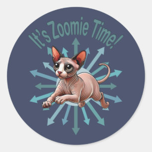 Pegatina Redonda Es Zoomie Time Sphynx Cat