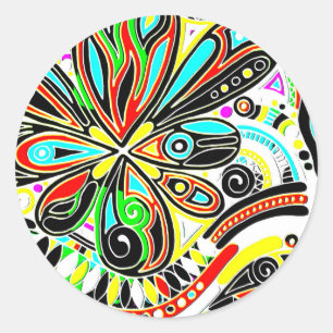 Pegatina Redonda Esbozo de arte de fantasía - Flores abstractas 3