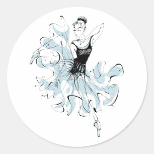 Pegatina Redonda Esbozo de Ballerina en azul
