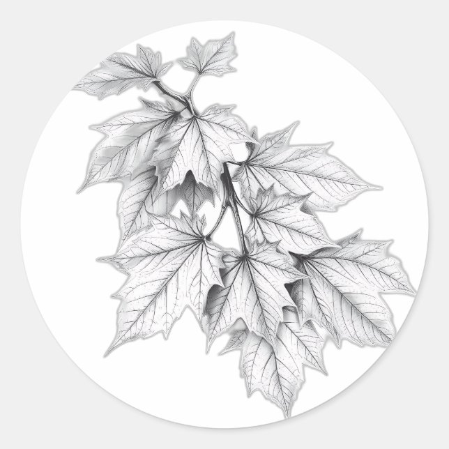 Pegatina Redonda Esbozo de carbón vegetal de hojas de otoño (Anverso)