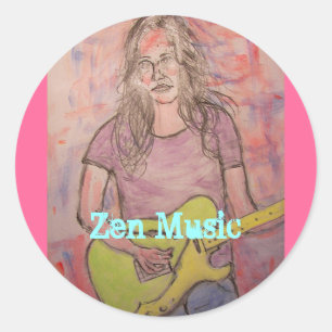 Pegatina Redonda Esbozo de Chica de música de Live Zen