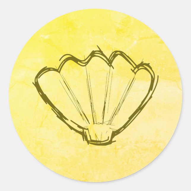 Pegatina Redonda Esbozo de conchas en papel antiguo (Anverso)