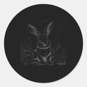 Pegatina Redonda Esbozo de conejo nocturonal Hombres Pascua Jóvenes
