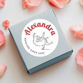 Pegatina Redonda Esbozo De Gatos Cuadros Rojo Y Blanco Edward Lear