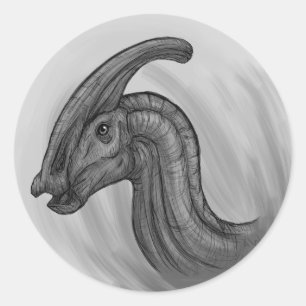 Pegatina Redonda Esbozo de Parasaurolophus