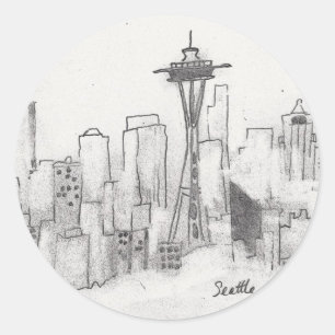 Pegatina Redonda Esbozo de Seattle