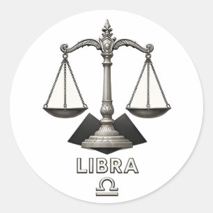 Pegatina Redonda Escala Zodiacal Libra Clásica Negro Blanco Astrolo