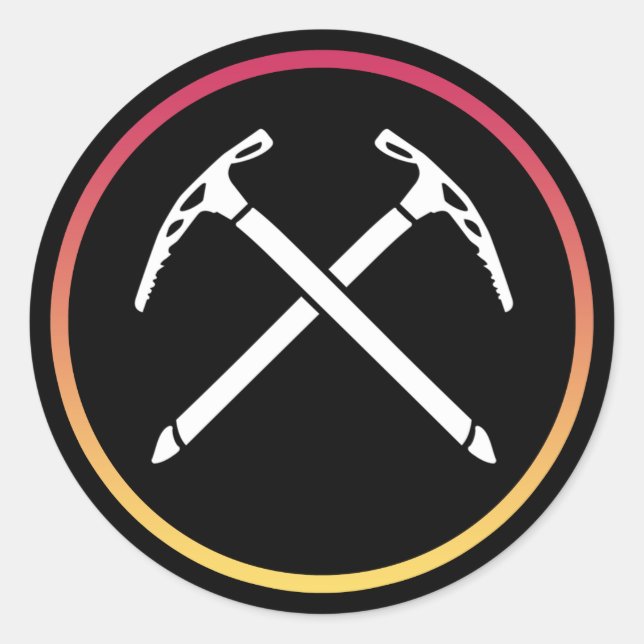 Pegatina Redonda Escalada de hielo - Ejes de hielo cruzados (Anverso)