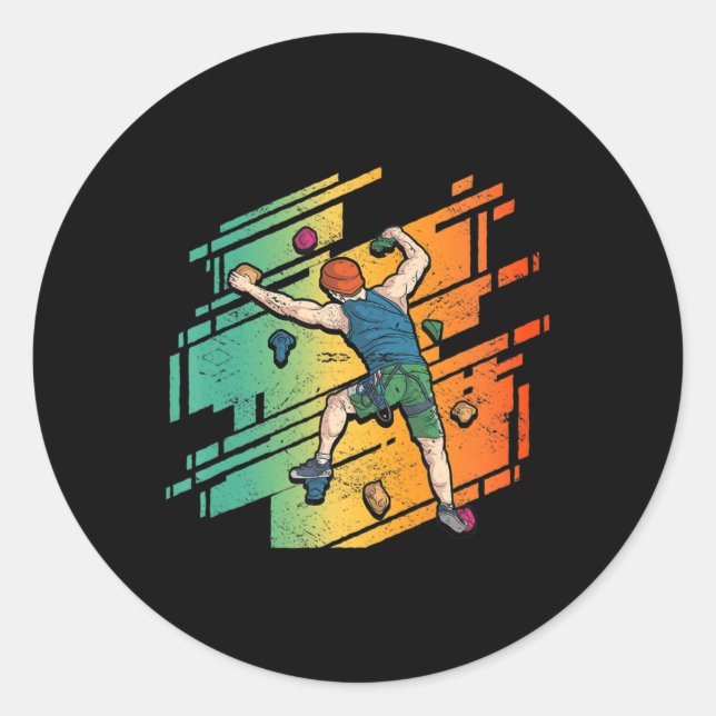 Pegatina Redonda Escalada de montaña de rocas retro (Anverso)