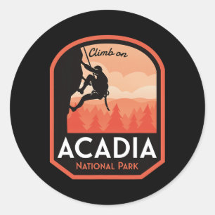 Pegatina Redonda Escalada en roca en el Parque Nacional Acadia 
