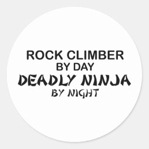 Pegatina Redonda Escalador de roca Ninja mortal por noche