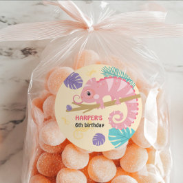 Pegatina Redonda Escalas y colas Cumpleaños del Reptil Chica