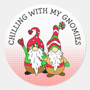 Pegatina Redonda Escalofriante con mi Gnomies Funny Navidades Gnome