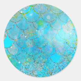 Pegatina Redonda Escamas de Sirena Brillantes Perla Iridescente Pre