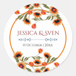 Pegatina Redonda Escándalo floral rústico Boda de inspiración folcl