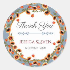 Pegatina Redonda Escándalo floral rústico Boda de inspiración folcl