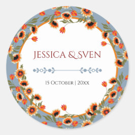 Pegatina Redonda Escándalo floral rústico Boda de inspiración folcl