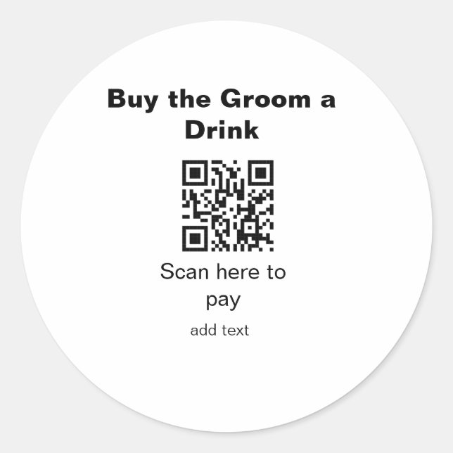 Pegatina Redonda escane QR para pagar una bebida al novio padrino d (Anverso)