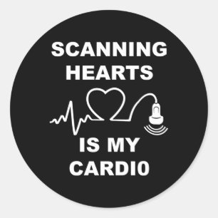 Pegatina Redonda Escaneando Es Mi Sonógrafo Cardio Cardiaco Echo