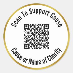 Pegatina Redonda Escanear código QR para admitir causa de caridad b