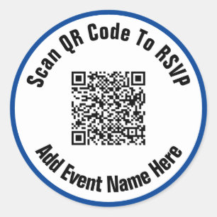 Pegatina Redonda Escanear código QR Para El Evento RSVP Azul Profun