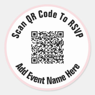 Pegatina Redonda Escanear código QR Para RSVP Evento De Texto Blanc