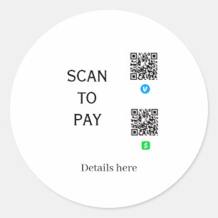 Pegatina Redonda escanear para pagar detalles del código QR de Venm