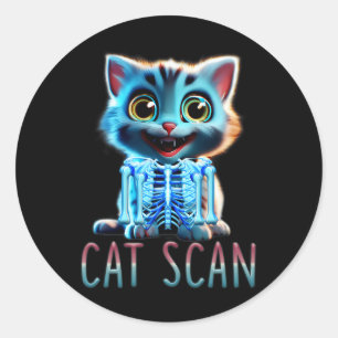 Pegatina Redonda Escaneo De Gatos Ct Scan Halloween Rad Meme De Ray