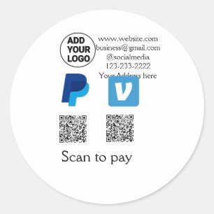 Pegatina Redonda Escaneo de pypal de Venmo para pagar añadir texto