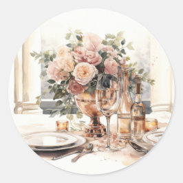 Pegatina Redonda Escaparate de Boda Romántico con Dinero Antiguo y 