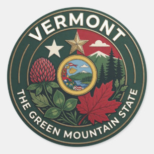 Pegatina Redonda 🍁 Escape a Burlington Vermont Green Mountain