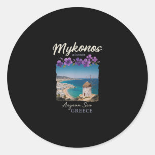 Pegatina Redonda Escape a Mykonos Grecia Egeo Estilo Isla