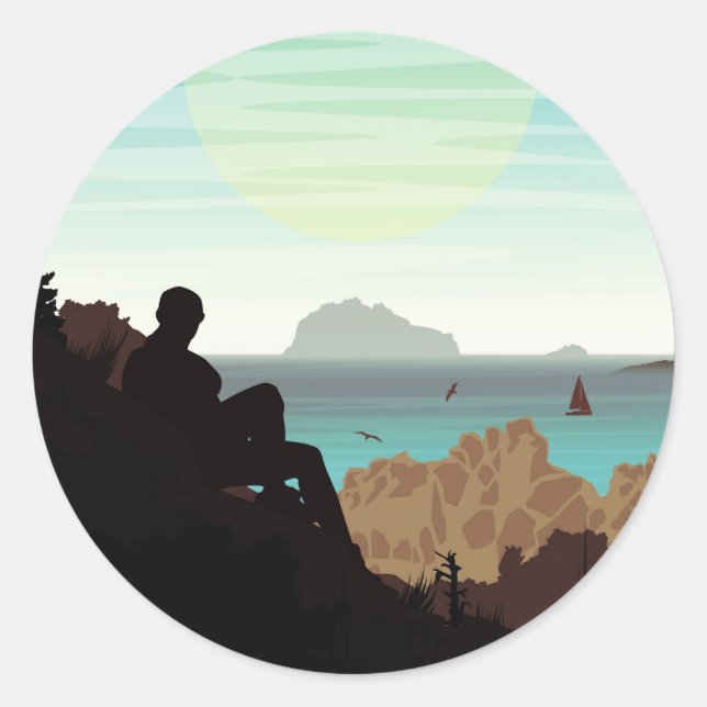 Pegatina Redonda Escape alto (Anverso)